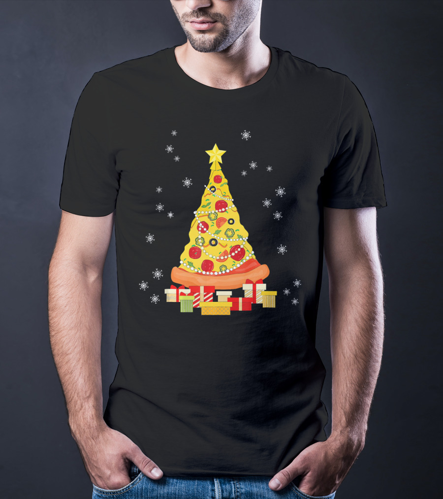 Christmas Tree Pizza With Snowflakes And Gifts T-Shirt