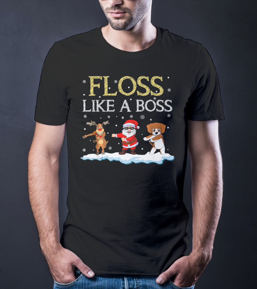 Floss Like A Boss Dancing Santa Beagle Reindeer Christmas T-Shirt