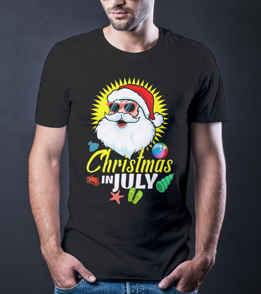 Santa Beach Holiday Christmas In July Fun T-Shirt