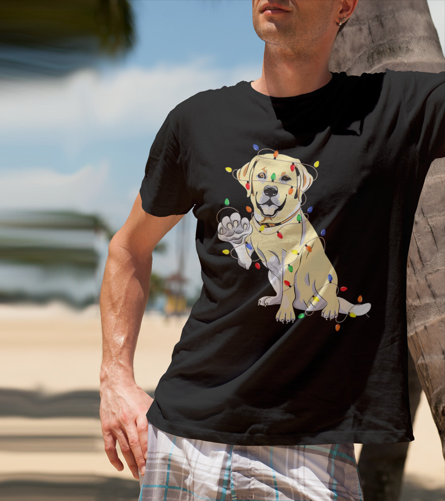 Labrador Retriever Wrapped In Christmas Lights With My Festive Lab T-Shirt