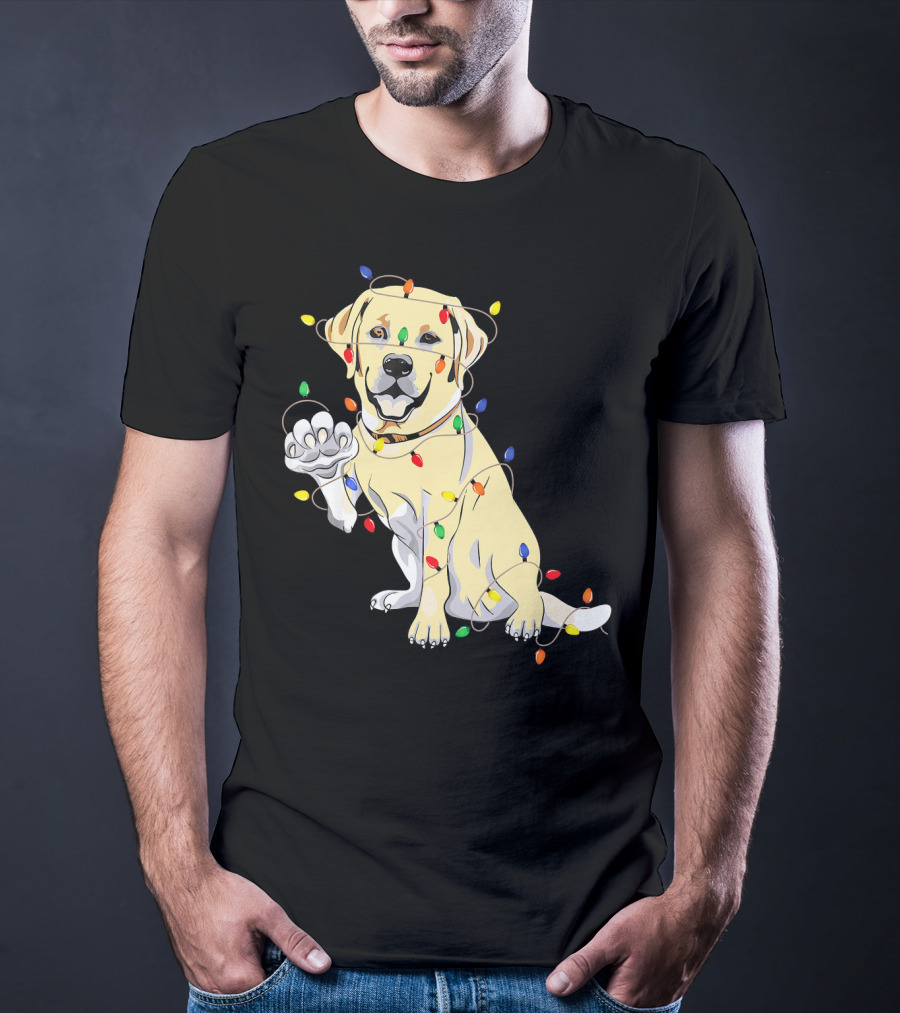 Labrador Retriever Wrapped In Christmas Lights With My Festive Lab T-Shirt
