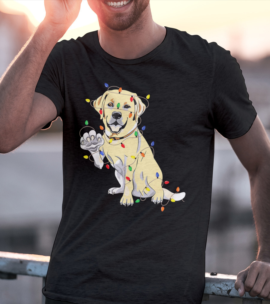 Labrador Retriever Wrapped In Christmas Lights With My Festive Lab T-Shirt