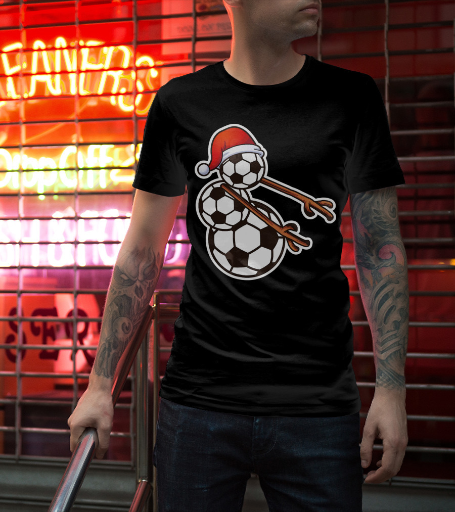 Snowman Floss Soccer Christmas Santa Hat Soccer Ball Snowman T-Shirt