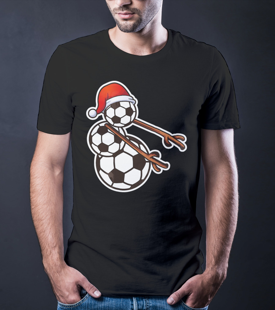 Snowman Floss Soccer Christmas Santa Hat Soccer Ball Snowman T-Shirt
