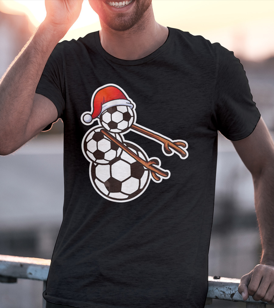 Snowman Floss Soccer Christmas Santa Hat Soccer Ball Snowman T-Shirt