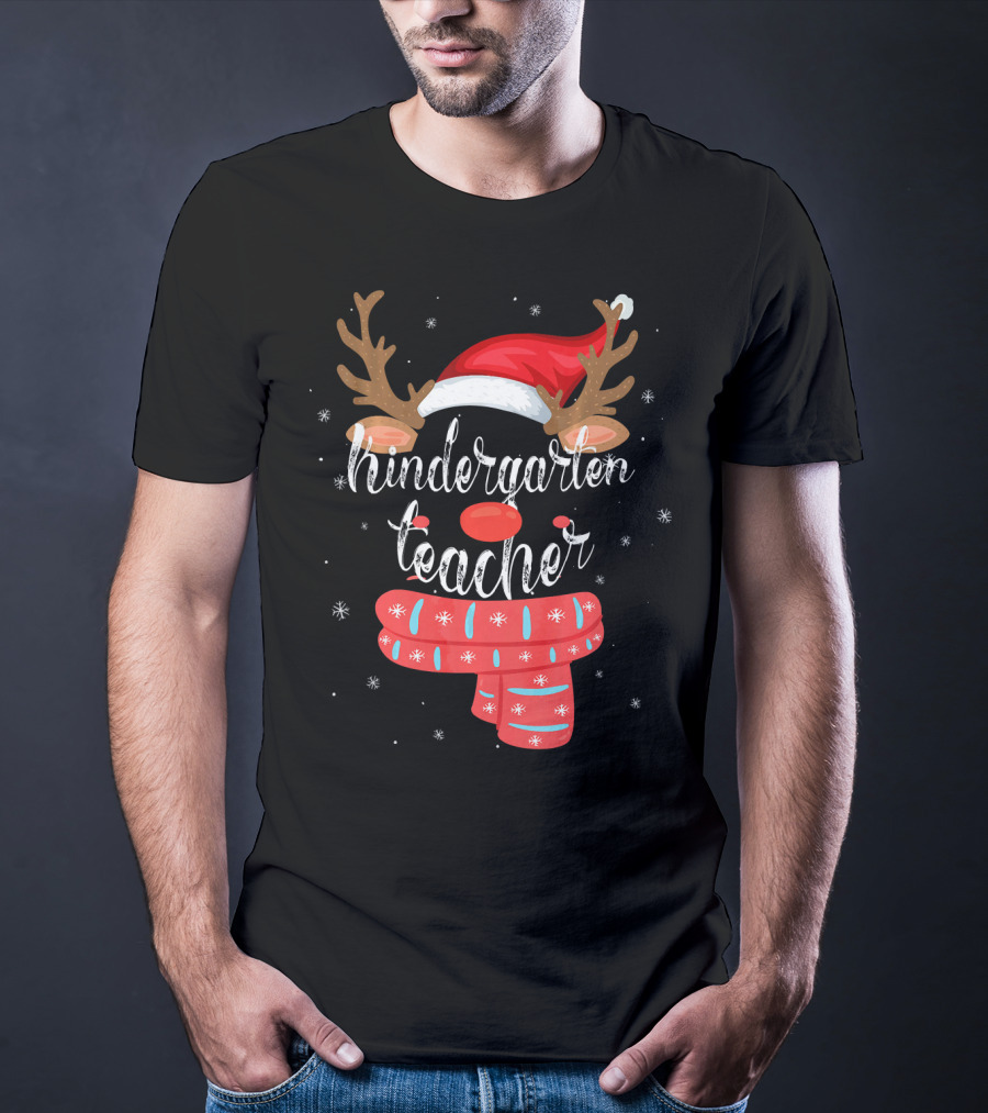 Kindergarten Teacher Reindeer Christmas Squad Matching T-Shirt