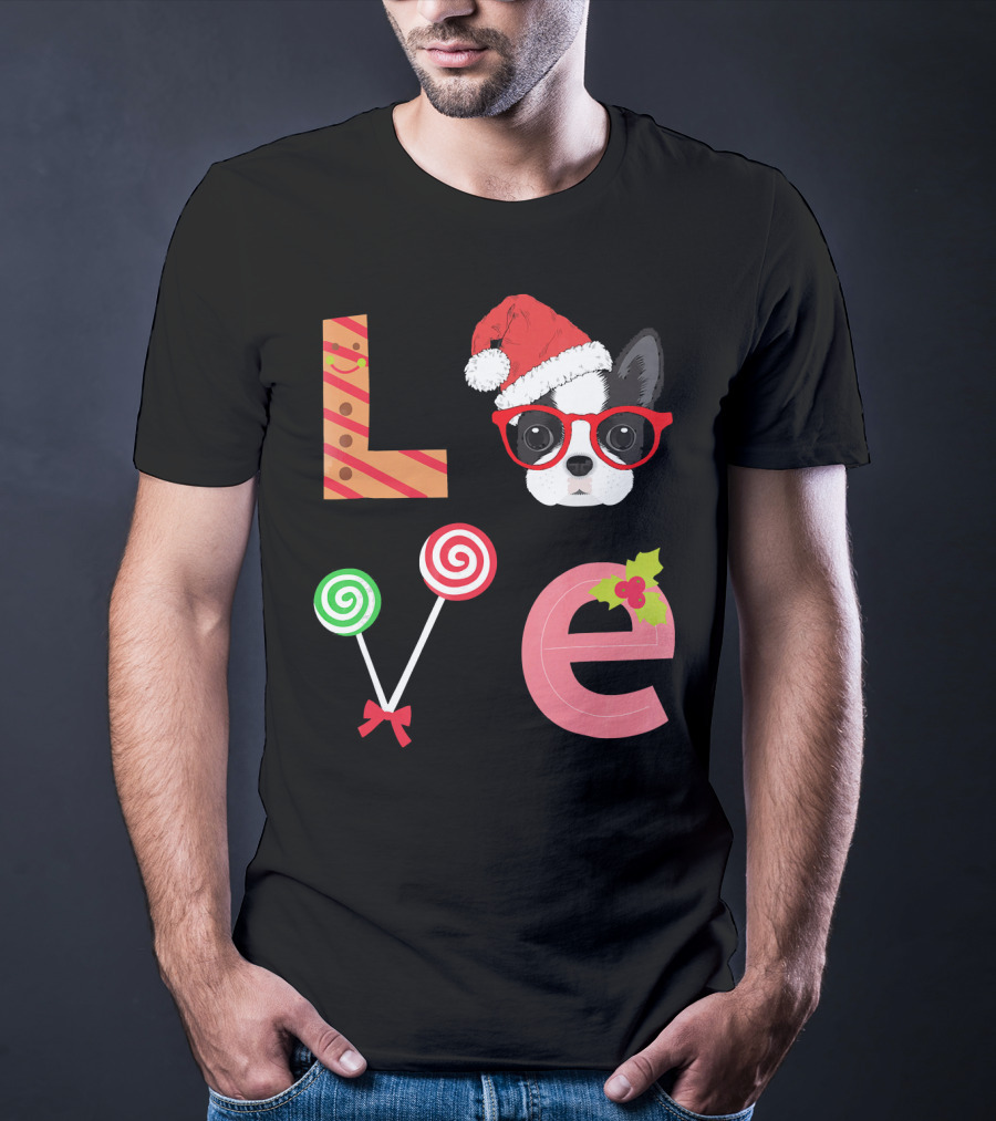 Love Boston Terrier Santa Christmas Dog Sweater Holiday T-Shirt