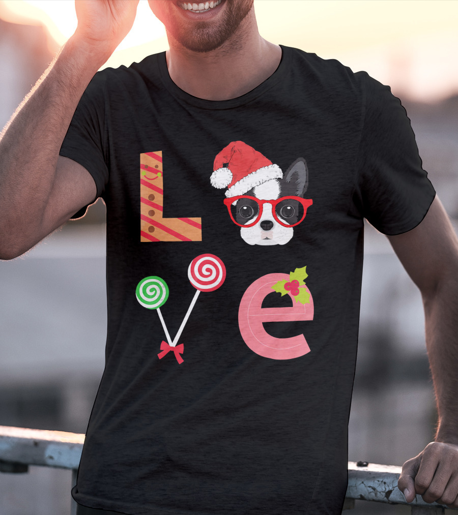 Love Boston Terrier Santa Christmas Dog Sweater Holiday T-Shirt
