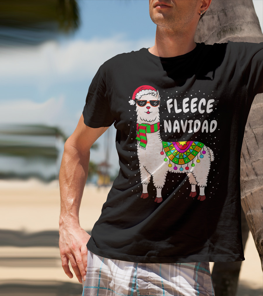 Fleece Navidad Christmas Llama Santa Hat Holiday T-Shirt