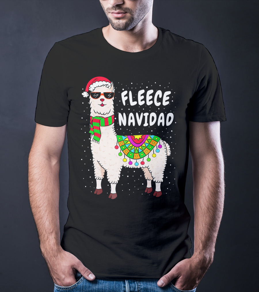 Fleece Navidad Christmas Llama Santa Hat Holiday T-Shirt