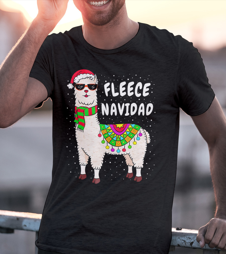 Fleece Navidad Christmas Llama Santa Hat Holiday T-Shirt
