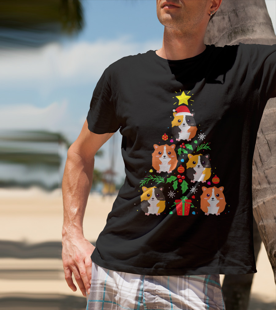Guinea Pig Christmas Tree Santa Hat Festive T-Shirt