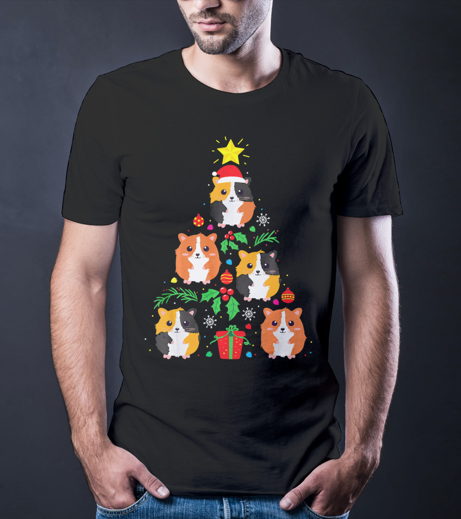 Guinea Pig Christmas Tree Santa Hat Festive T-Shirt