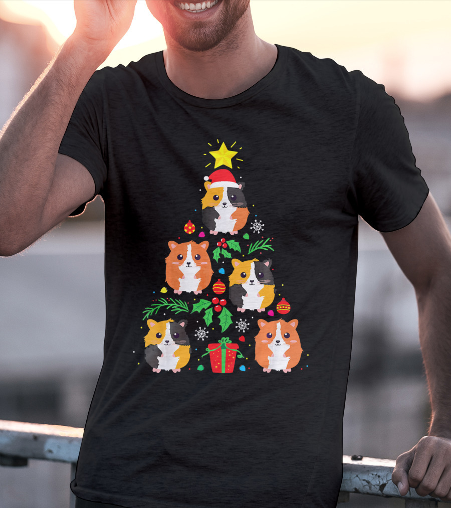 Guinea Pig Christmas Tree Santa Hat Festive T-Shirt