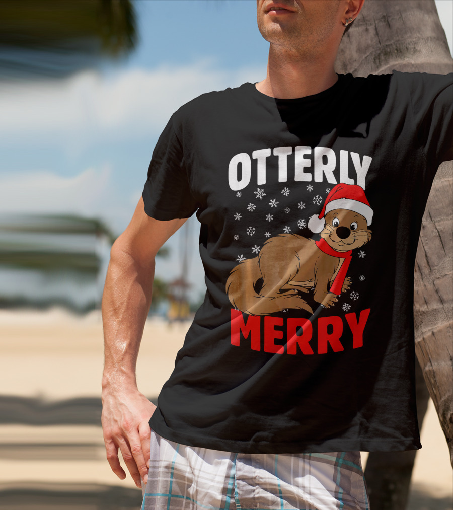 Otterly Merry Funny Ugly Christmas Sea River Otter T-Shirt