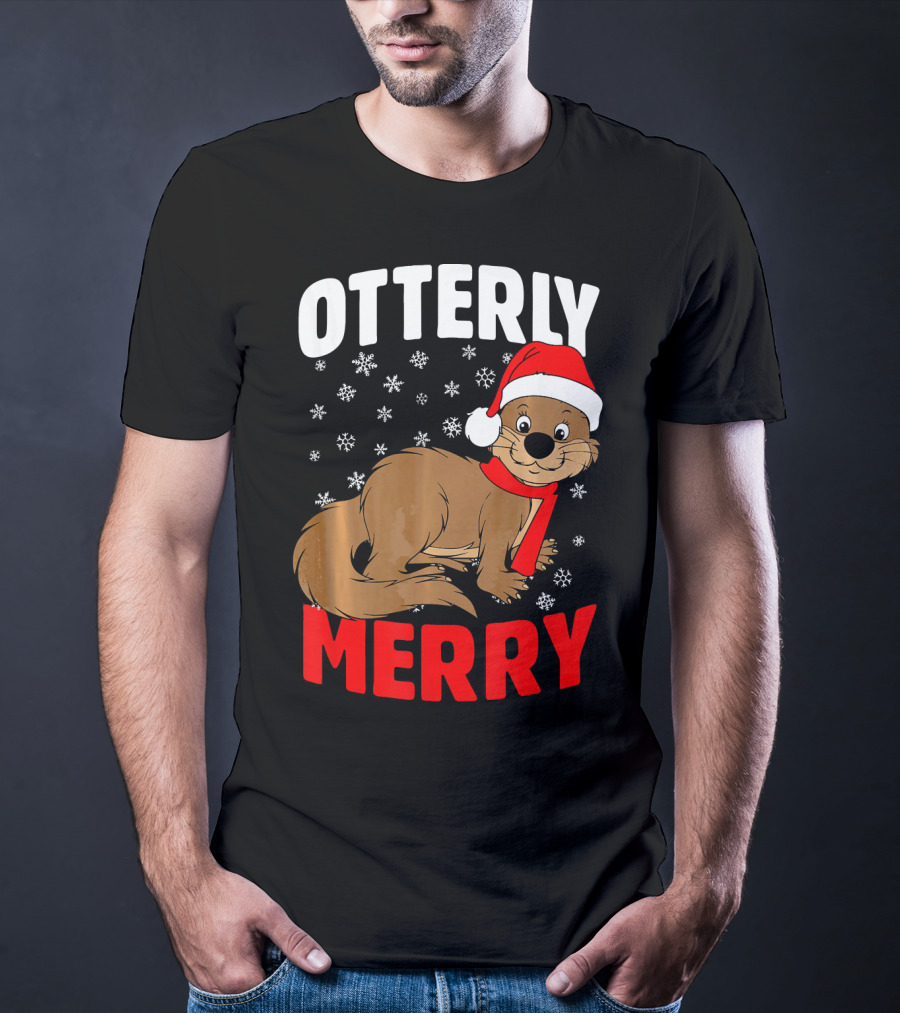 Otterly Merry Funny Ugly Christmas Sea River Otter T-Shirt