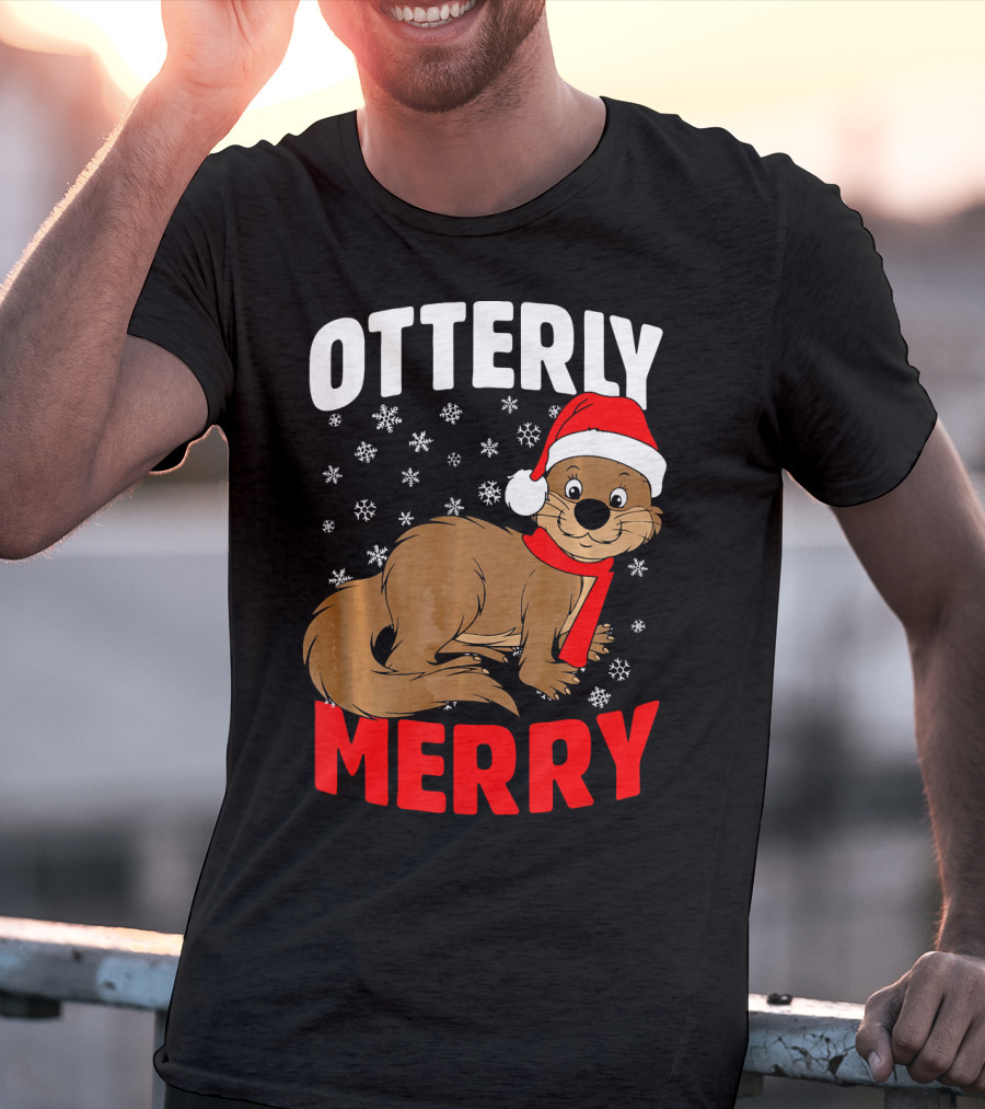 Otterly Merry Funny Ugly Christmas Sea River Otter T-Shirt