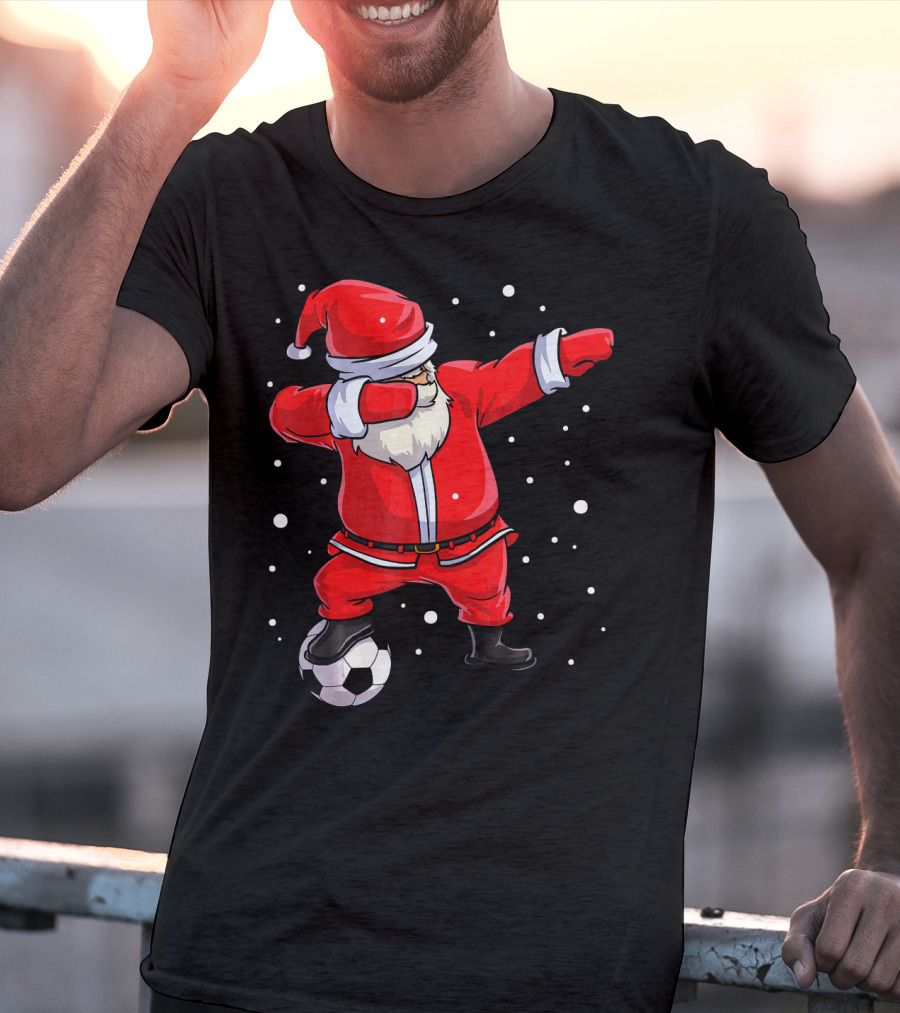 Santa Claus Dabbing On Soccer Ball Snowflakes Holiday T-Shirt