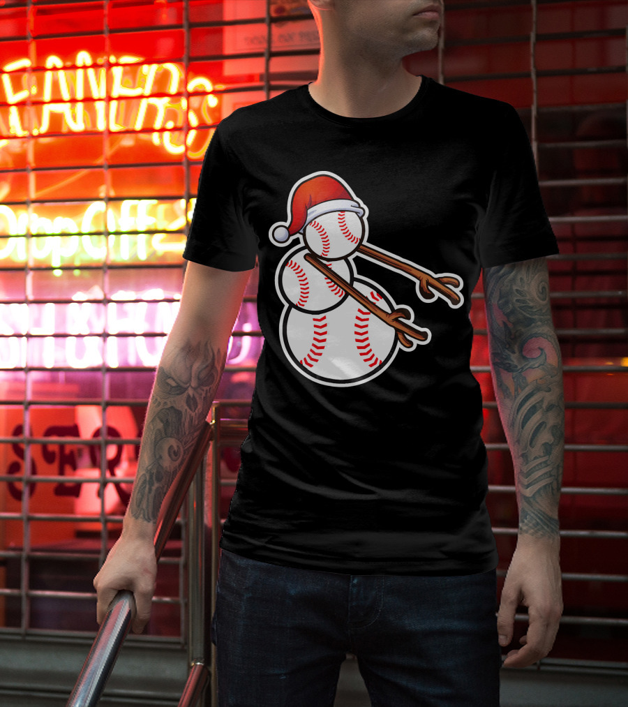 Flossing Snowman Baseballs Santa Hat T-Shirt
