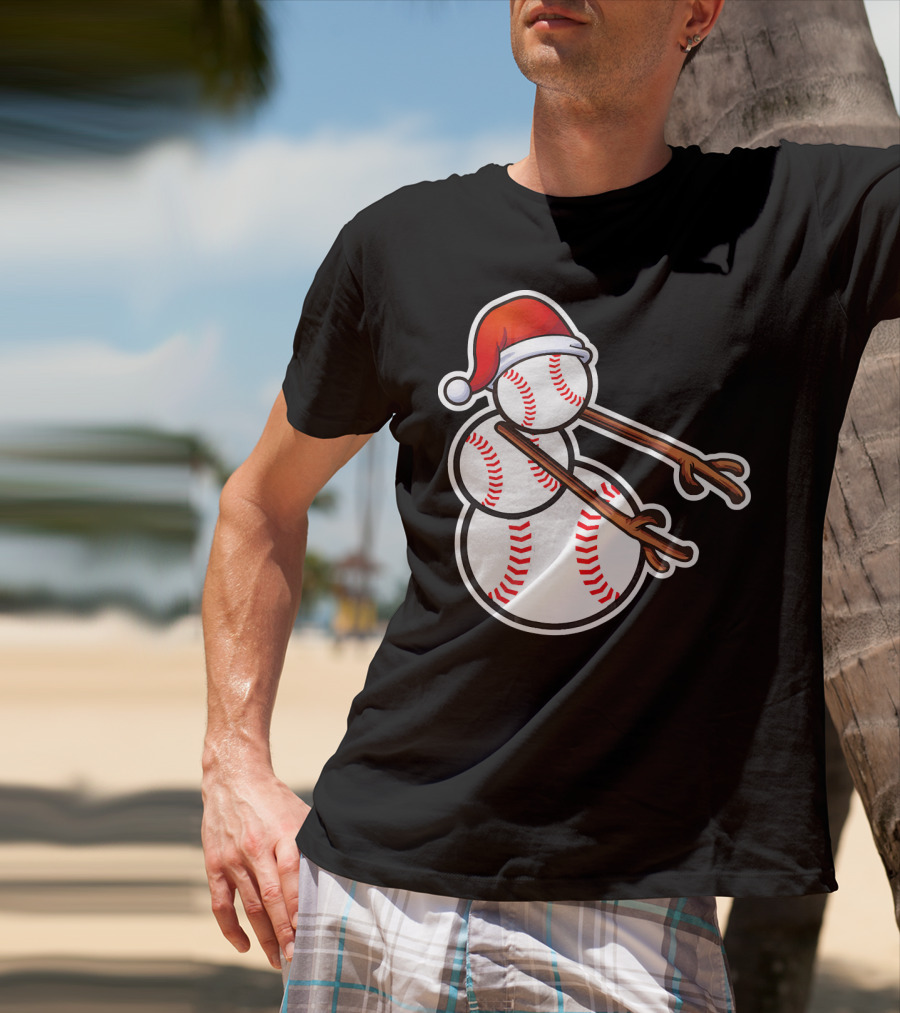 Flossing Snowman Baseballs Santa Hat T-Shirt