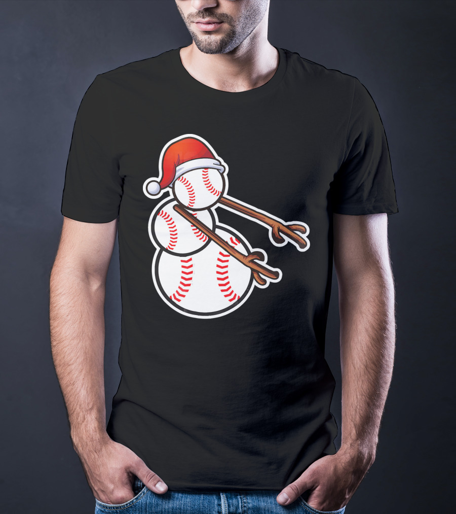 Flossing Snowman Baseballs Santa Hat T-Shirt
