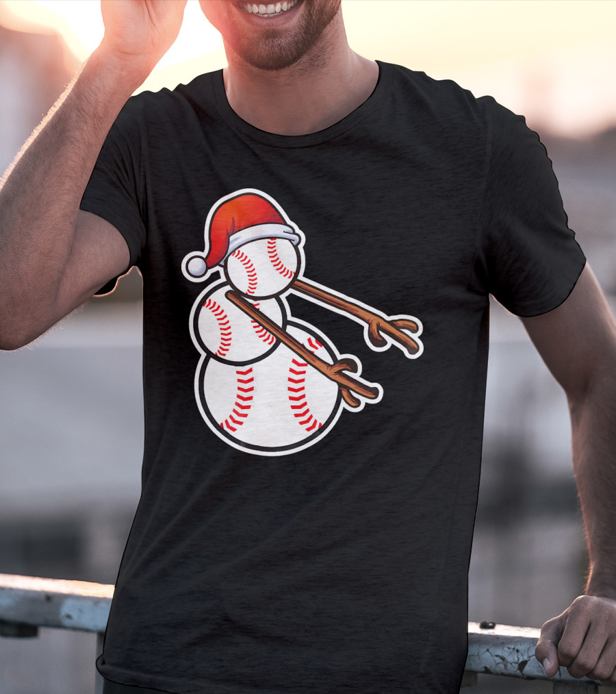 Flossing Snowman Baseballs Santa Hat T-Shirt