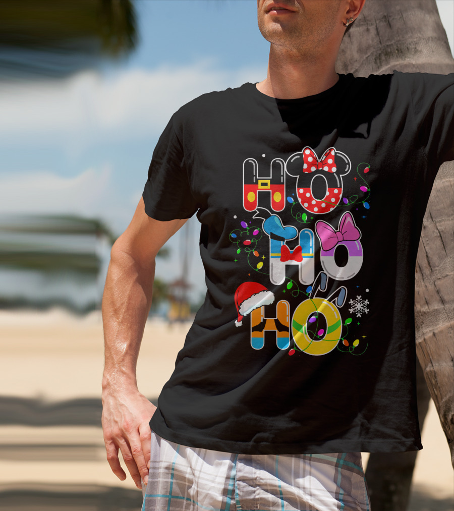 Ho Ho Ho Christmas Disney Characters Lights Decor T-Shirt