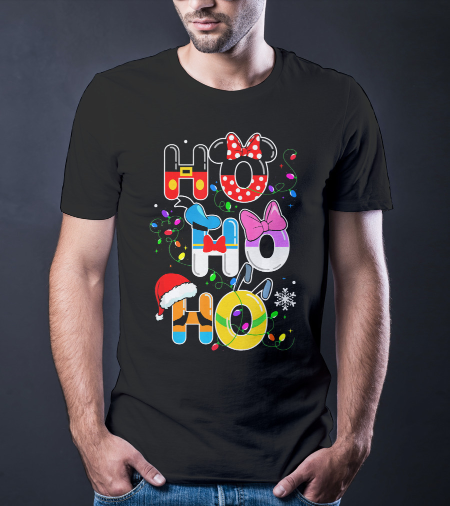 Ho Ho Ho Christmas Disney Characters Lights Decor T-Shirt