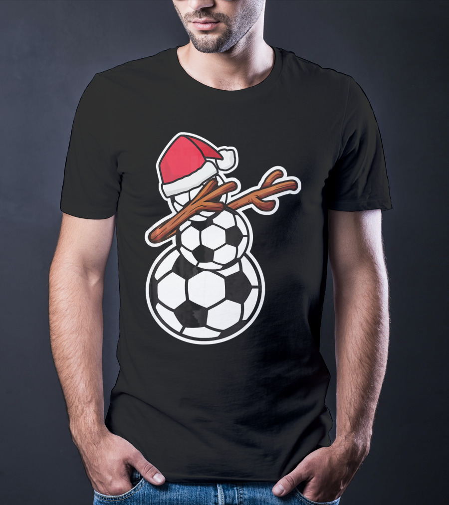 Dabbing Soccer Snowman With Santa Hat T-Shirt