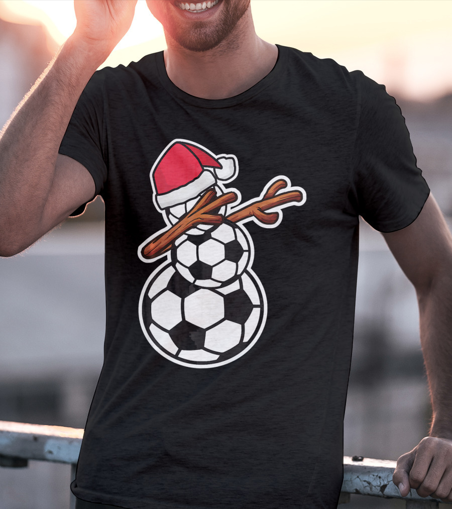 Dabbing Soccer Snowman With Santa Hat T-Shirt