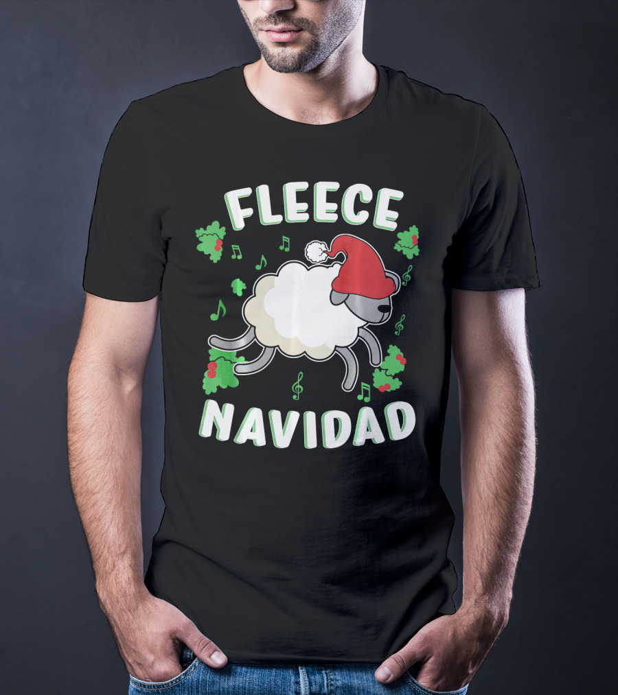 Fleece Navidad Lamb Christmas Xmas Santa Hat Music Notes Hollys T-Shirt