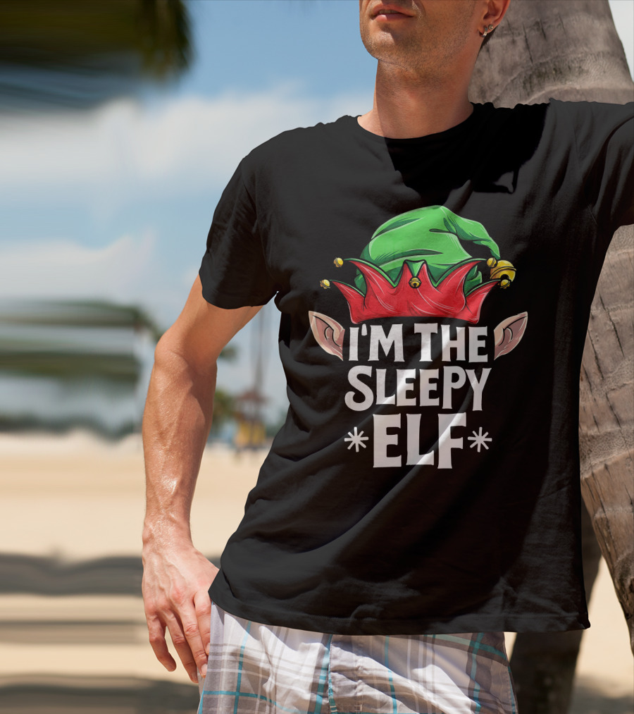 I'm The Sleepy Elf Green And Red Hat With Elf Ears T-Shirt