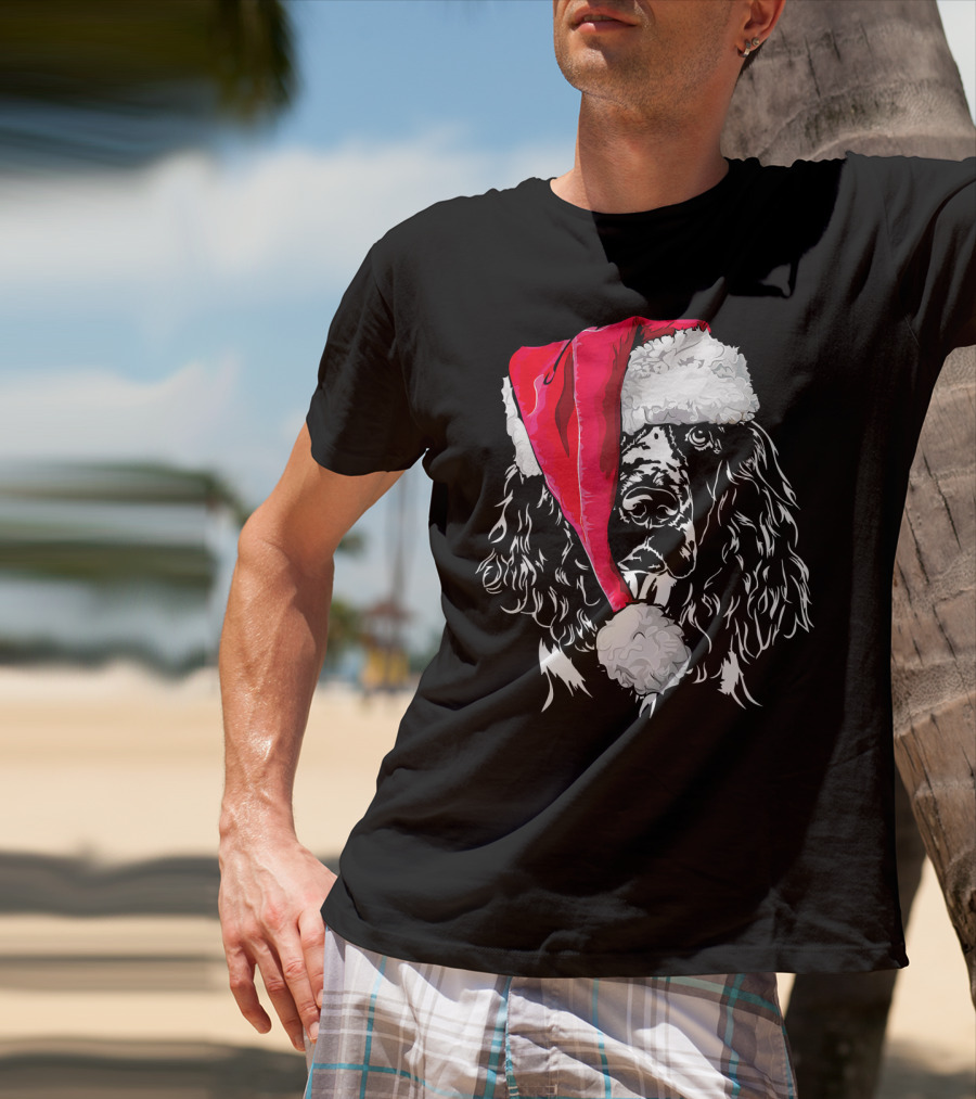 Funny Springer Spaniel Santa Hat Holiday Dog T-Shirt