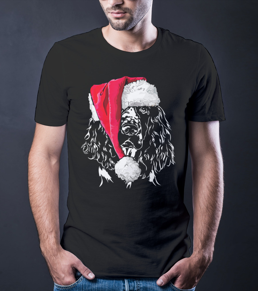 Funny Springer Spaniel Santa Hat Holiday Dog T-Shirt