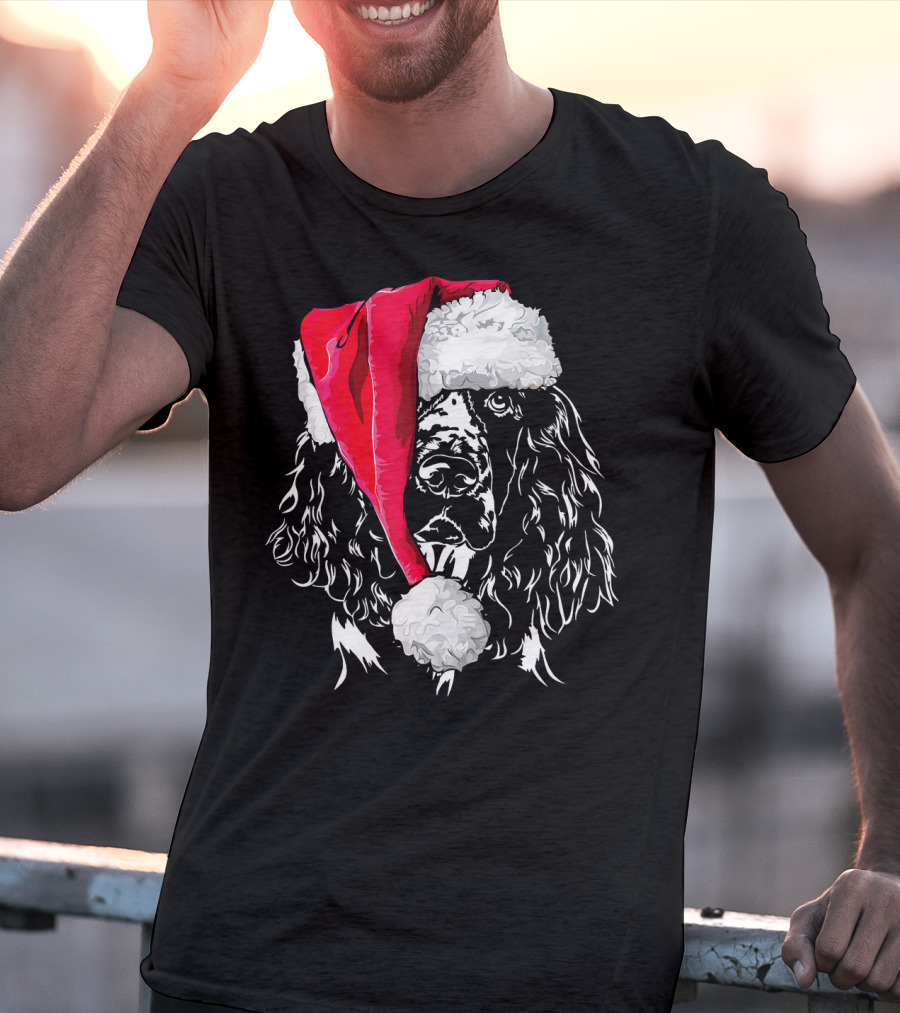 Funny Springer Spaniel Santa Hat Holiday Dog T-Shirt