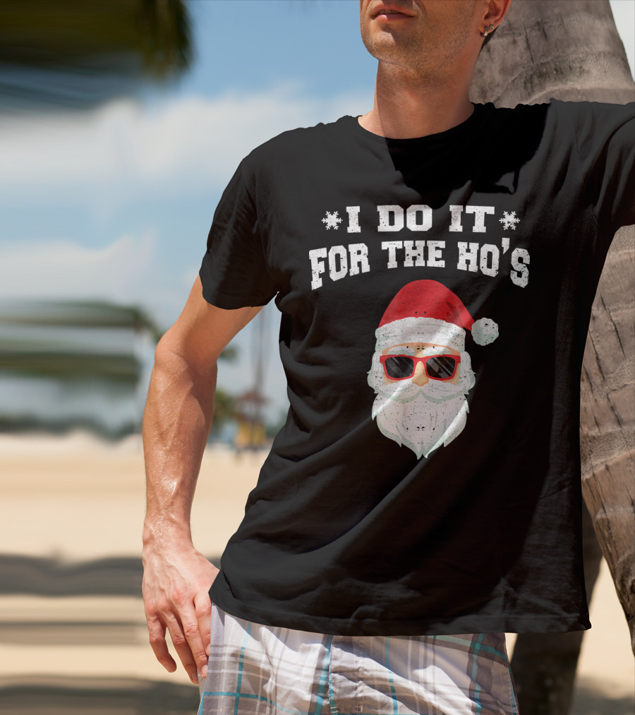 I Do It For The Ho's Funny Christmas Santa Red Hat Sunglasses T-Shirt