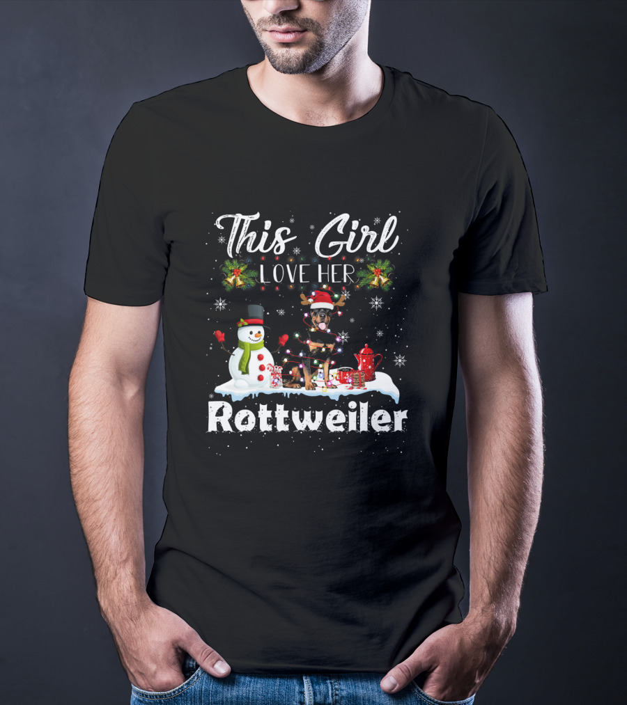 This Girl Love Her Rottweiler Snowman Xmas T-Shirt