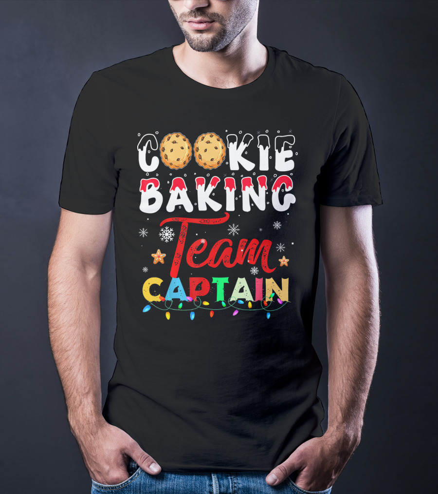 Christmas Cookie Baking Team Captain Holiday Lights Snowflakes Decor T-Shirt