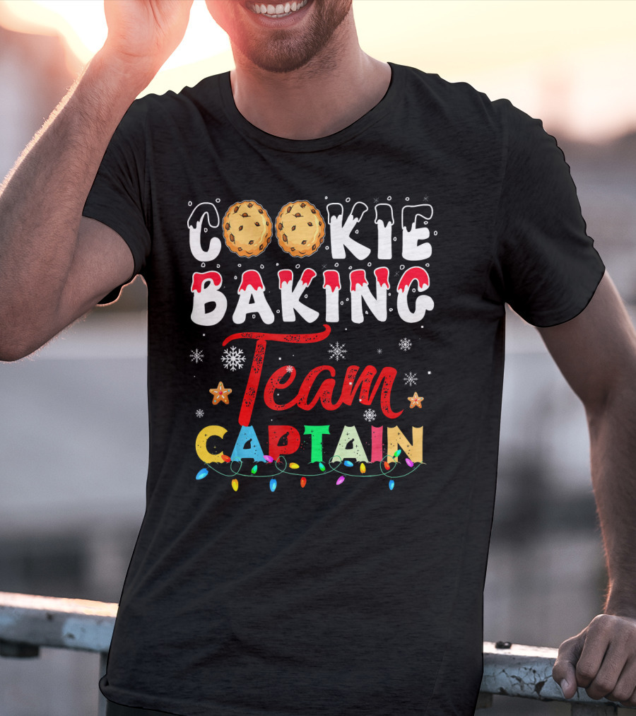 Christmas Cookie Baking Team Captain Holiday Lights Snowflakes Decor T-Shirt