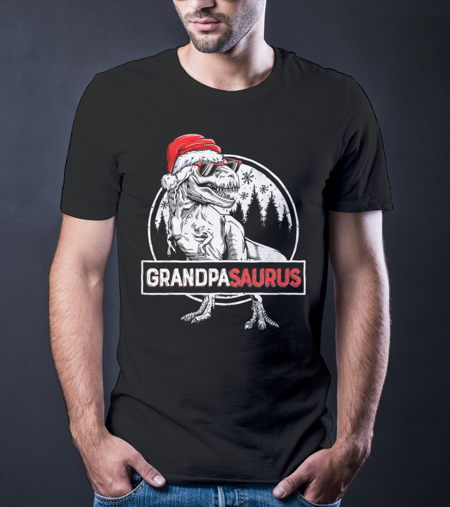 Grandpasaurus Dinosaur Santa Hat Christmas Tree T-Shirt