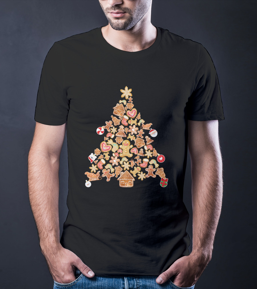 Gingerbread Man Christmas Tree Cookies With Candy Canes And Snowflakes T-Shirt