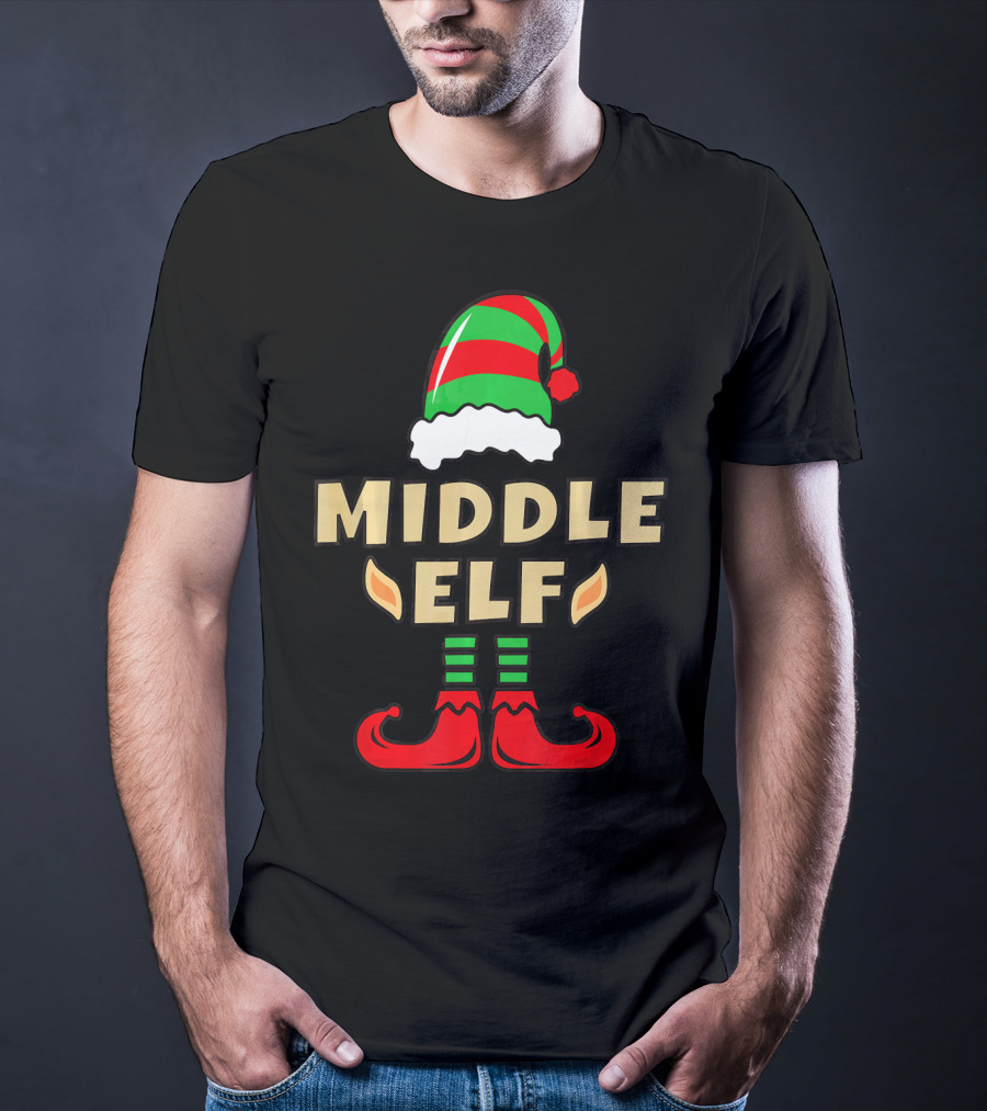 Middle Child Elf Christmas Costume Hat And Shoes T-Shirt