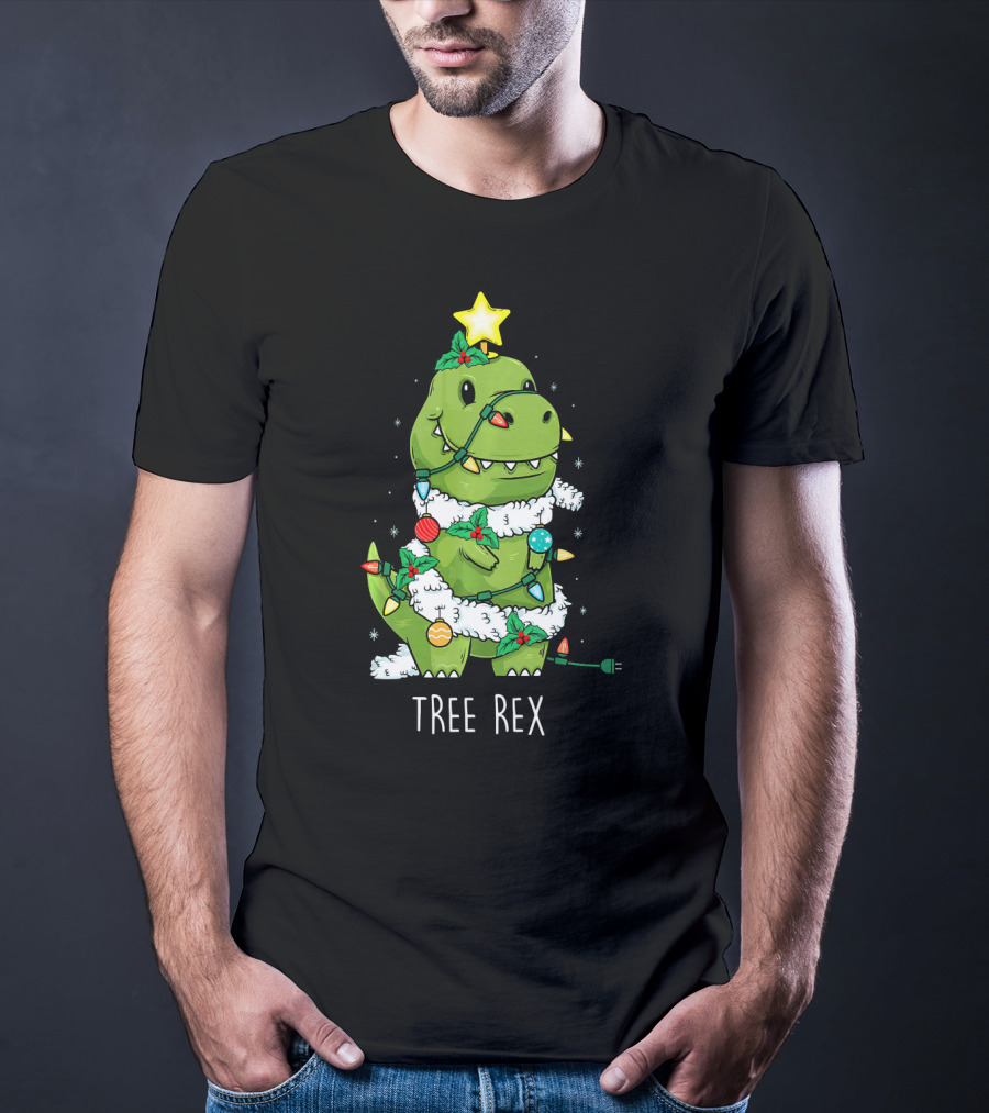Tree Rex Christmas Lights Dinosaur Star Ornaments T-Shirt