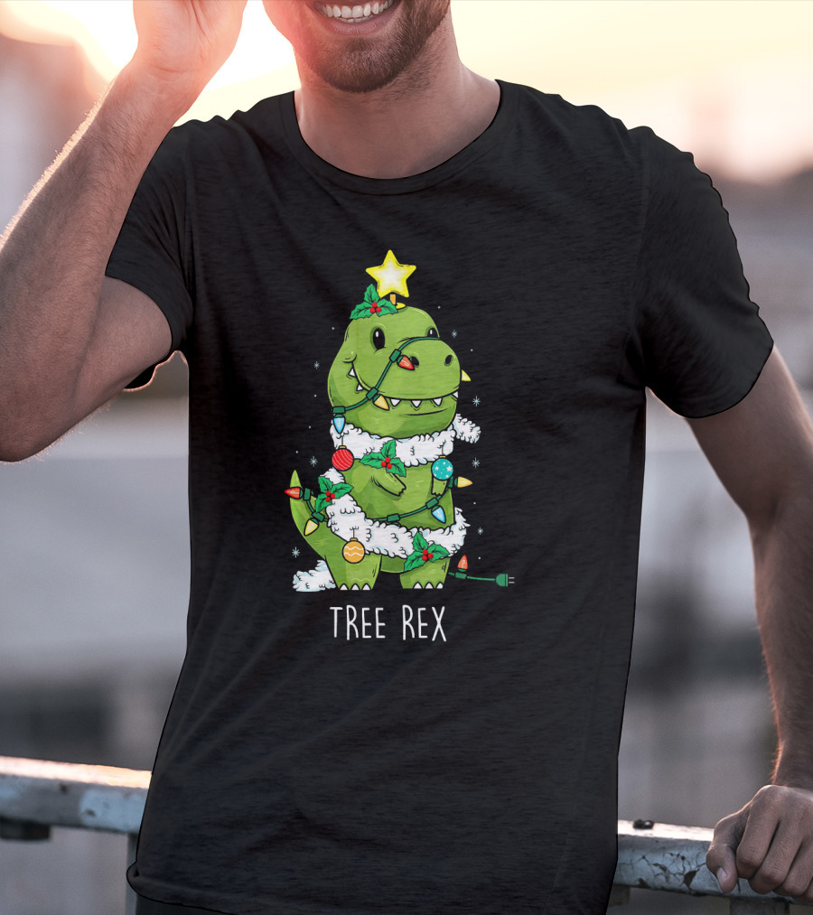 Tree Rex Christmas Lights Dinosaur Star Ornaments T-Shirt