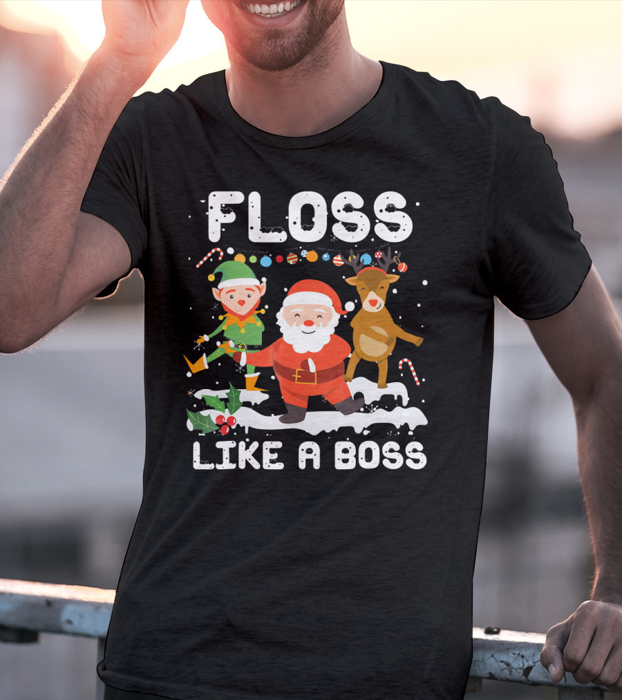 Floss Like A Boss Santa Reindeer Elf Christmas T-Shirt