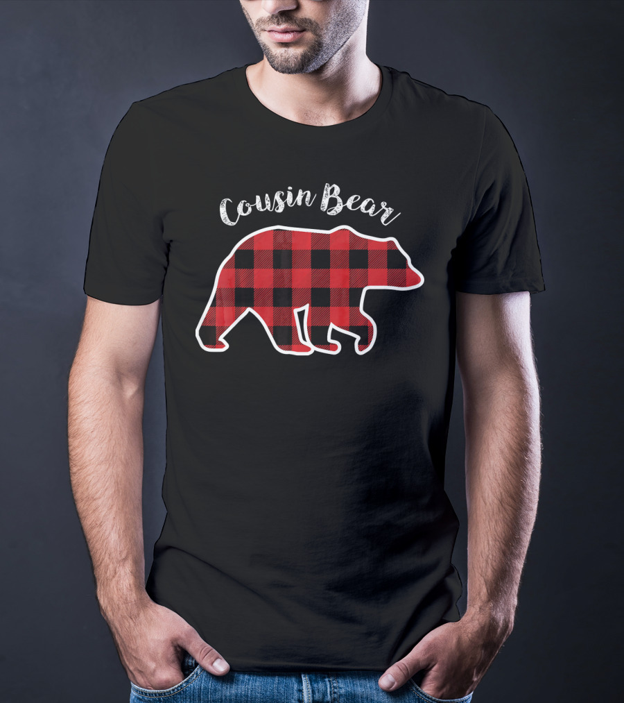 Cousin Bear Red Plaid Kids T-Shirt