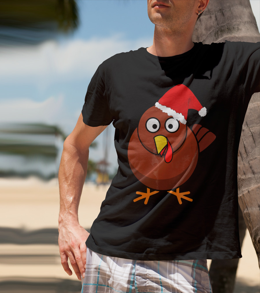 Funny Turkey Wearing A Santa Hat T-Shirt