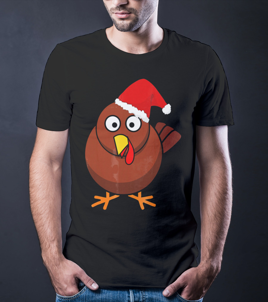 Funny Turkey Wearing A Santa Hat T-Shirt