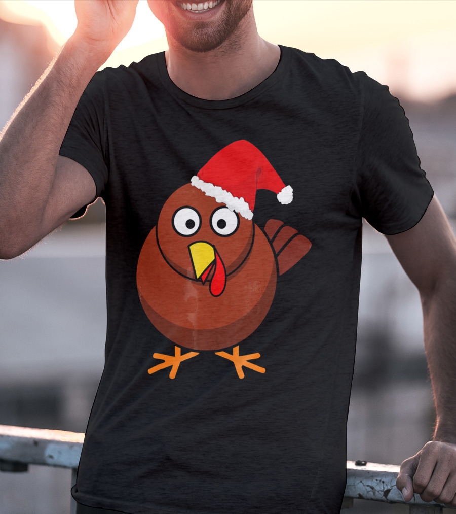 Funny Turkey Wearing A Santa Hat T-Shirt