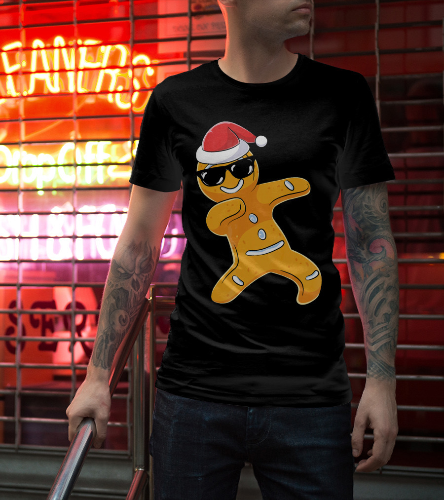 Christmas Dabbing Gingerbread Santa With Sunglasses T-Shirt